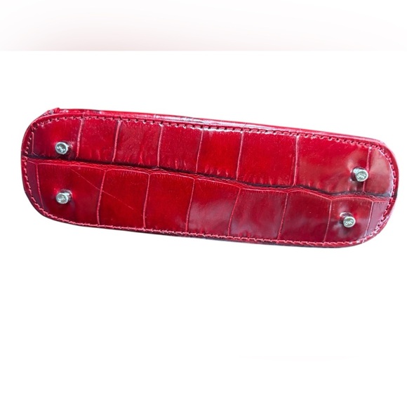 Monsac Original vintage Leather Handbag scarlet red 7” x 5” - Picture 3 of 12